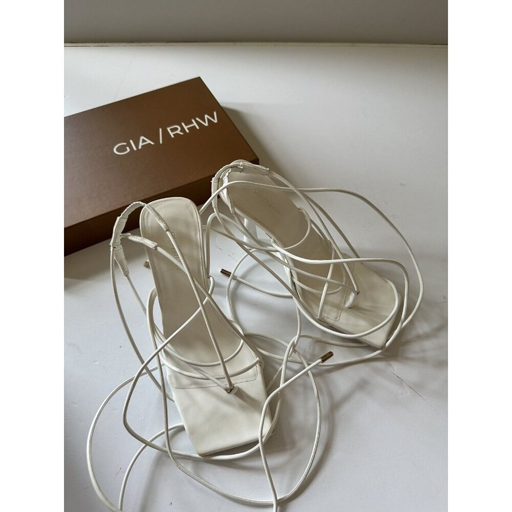 GIA BORGHINI x RHW Short Lace Up Sandals White Matte Heels - Picture 4 of 6